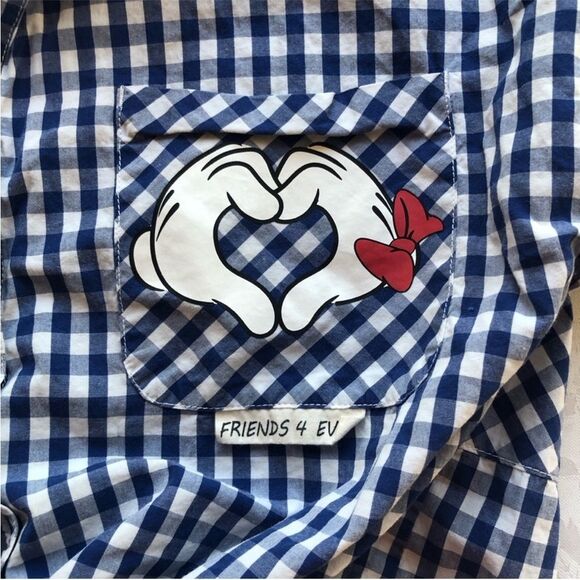 Zara-Disney Junior Girls Size 11/12 Blue/White Checkered Button-Up Tie-Up Shirt - Picture 6 of 8